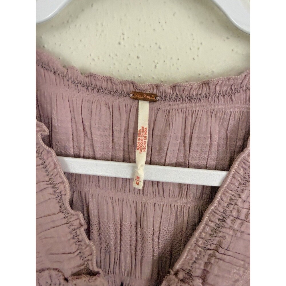 Free People Midi Dress Sz Medium Desert Dazed Pink Cotton Short Sleeve Smocked - Picture 4 of 9